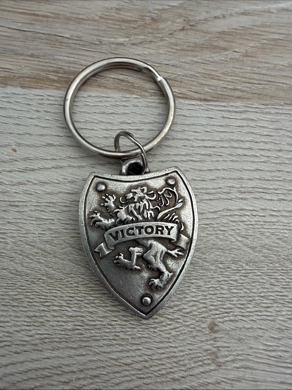 Victory Shield Keychain - Silver-Tone Lion Crest